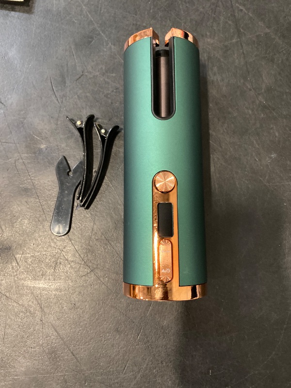 Photo 1 of Automatic Curling Iron, Hair Curling Iron for Hair Styling, Cordless Auto Hair Curler, with 6 Temps and Timers, Auto Shut-Off, Fast Heating, Rechargeable Cordless Hair Curler (Green)