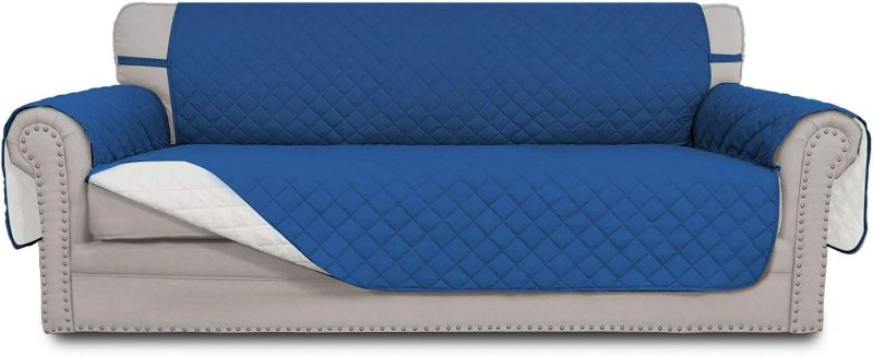 Photo 1 of Easy-Going Reversible Couch Cover for 3 Cushion Couch Sofa Cover for Dogs Water Resistant Furniture Protector Cover with Foam Sticks Elastic Straps for Pet Cat (Sofa, Blue/Ivory)