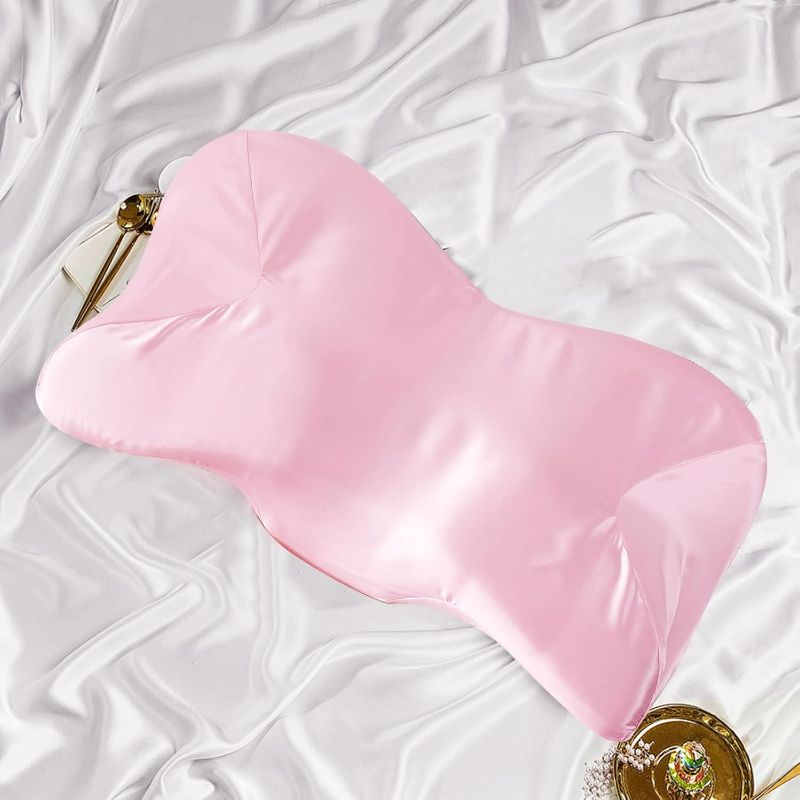 Photo 1 of Satin Pillowcase for Cervical Pillow, Pink Silky Cervical Pillow Case Contour Pillow Case Cover with Zipper, Smooth Ergonomic Pillowcase for Neck Pillow Cover
