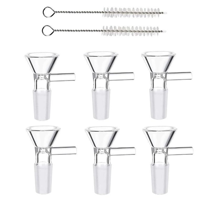 Photo 1 of 6PCS 14mm Heat-Resistant Borosilicate Glass Funnel and Cleaning Brush, Mini Bowl Piece with Handle for Home Kitchen