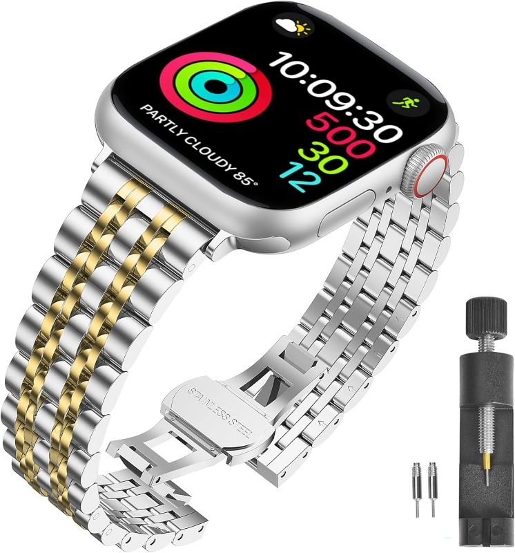 Photo 1 of Stainless Steel Band Compatible with Apple Watch Ultra 2/Ultra/Series 10–1 & SE/SE2, Adjustable Metal Strap for 38mm 40mm 41mm 42mm 44mm 45mm 49mm iWatch