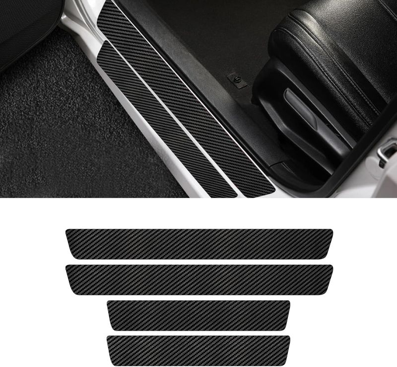 Photo 1 of 4PCS Car Door Sill Protector, Black Carbon Fiber Car Door Threshold Protection, Door Edge Protection Decorate Anti-Scratch Sticker, Car Interior Accessories, Universal for Sedan (Black)