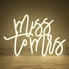 Photo 1 of Miss to Mrs Neon Sign for Bridal Shower Decor Dimmable Led Wedding Neon Sign for Backdrop, Miss to Mrs Neon Light for Wall Decor Warm White Party Banner Bridal Shower Decoration