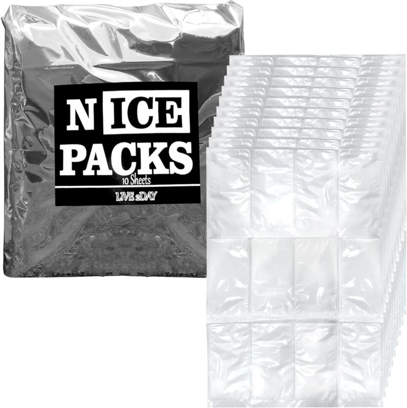 Photo 1 of Nice Packs Reusable Dry Ice Packs for Coolers, Lunch Boxes, Frozen Food Shipping - Flexible and Long Lasting (10 Large Sheets)