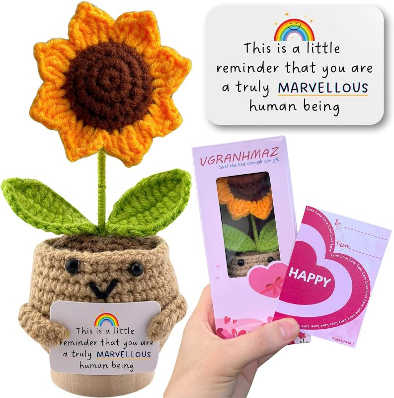 Photo 1 of Positive Sunflower Crochet Doll - Emotional Support Crochet Gifts Inspirational Gift Motivational Flower Sunflower Gift For Women Men Friend Teacher Coworker Student Birthday Graduation Christmas