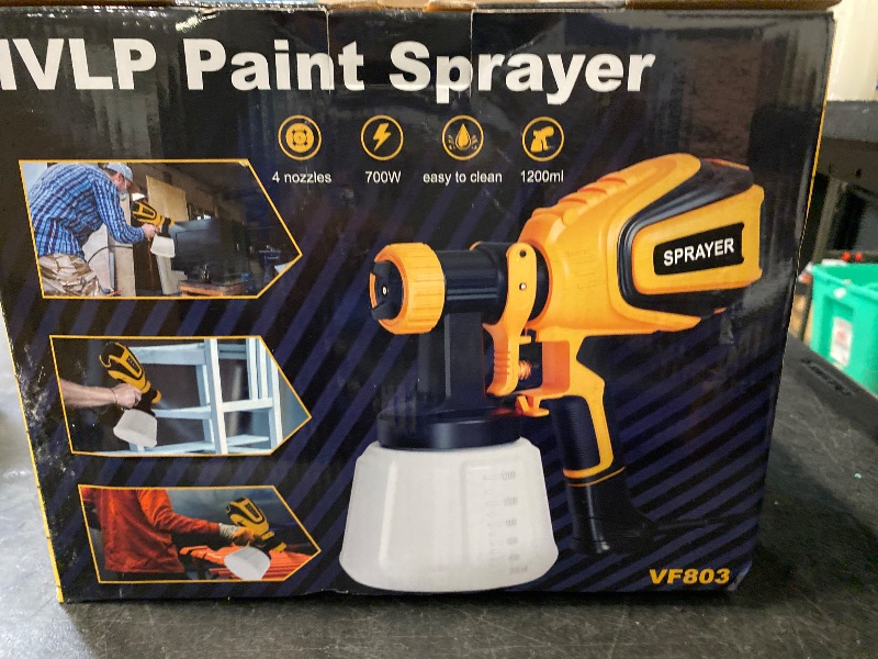 Photo 1 of Paint Sprayer, 700W HVLP Spray Gun with Cleaning & Blowing Joints, 4 Nozzles and 3 Patterns, Easy to Clean, for Furniture, Cabinets, Fence, Walls, Door, Garden Chairs etc. VF803