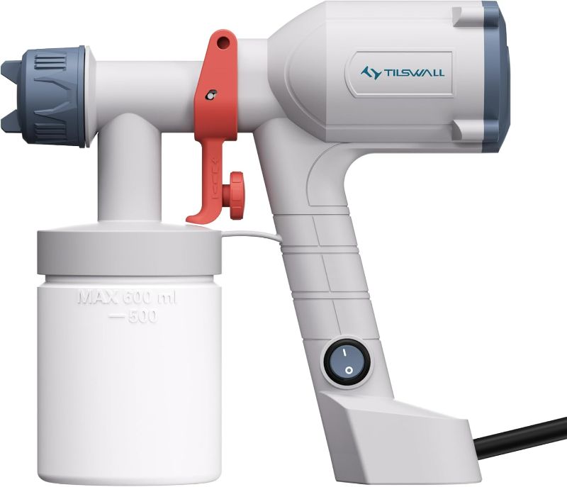 Photo 1 of Tilswall HVLP Paint Sprayer, Ultra-Light Electric Spray Gun with 20 fl oz Detachable Cup, 2 Nozzles & 3 Patterns, Perfect for Furniture, Cabinets, Fence, Walls, Doors, Garden & DIY, White