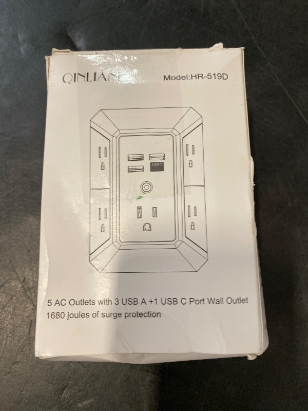 Photo 1 of Wall Charger, Surge Protector, QINLIANF 5 Outlet Extender with 4 USB Charging Ports (4.8A Total) 3-Sided 1680J Power Strip Multi Plug Adapter Spaced for Home Travel Office (3U1C)