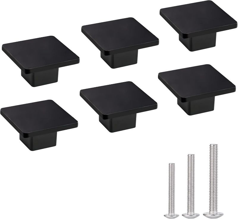 Photo 1 of 1.57 inch Square knobs Cabinet Black Matte Black knobs for Bathroom Cabinet sblack Drawer 6-Pack