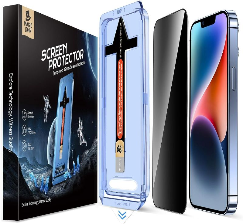Photo 1 of MAGIC JOHN 2 Pack for iPhone 13/13Pro/14/16e 6.1 inch Privacy Glass Screen Protector, Auto Dust-Elimination, Bubble Free, Easy Installation
