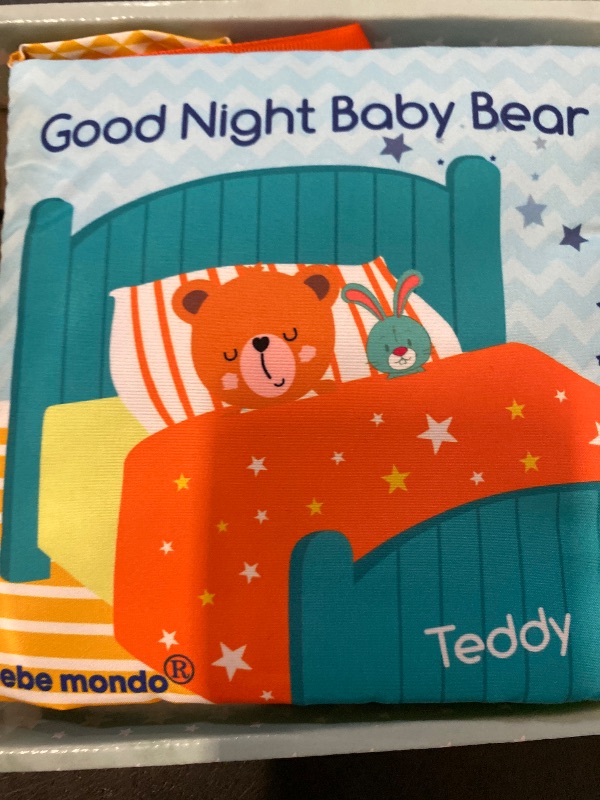 Photo 1 of bebe mondo Teddy Bear Soft Baby Book Activity Quiet Cloth Books Developmental Toys Interactive Baby Books for Babies Toddlers Infants, Easter Gifts for Boys Girls,Washable Mirror Toy, Goodnight W Box