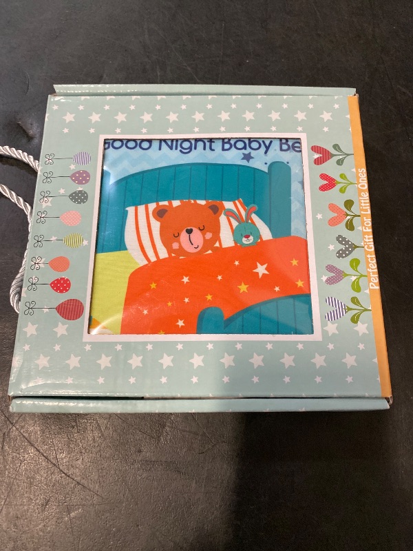 Photo 1 of bebe mondo Teddy Bear Soft Baby Book Activity Quiet Cloth Books Developmental Toys Interactive Baby Books for Babies Toddlers Infants, Easter Gifts for Boys Girls,Washable Mirror Toy, Goodnight W Box