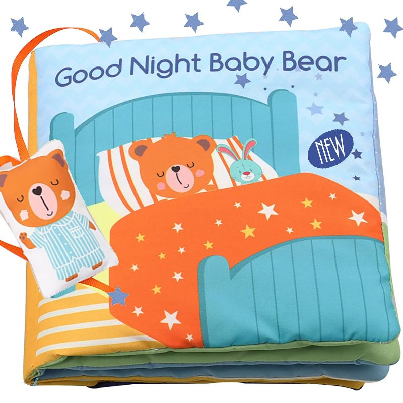 Photo 1 of bebe mondo Teddy Bear Soft Baby Book Activity Quiet Cloth Books Developmental Toys Interactive Baby Books for Babies Toddlers Infants, Easter Gifts for Boys Girls,Washable Mirror Toy, Goodnight W Box