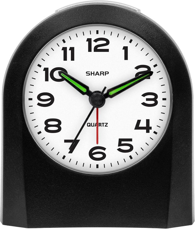 Photo 1 of Sharp Small Battery Operated Analog Alarm Clock Silent No Ticking, Lighted on Demand and Snooze, Beep Sounds, Gentle Wake, Ascending Alarm