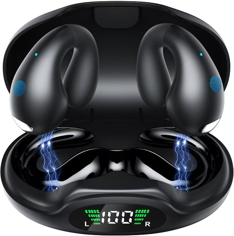 Photo 1 of Wireless Earbuds Open Ear Headphones Clip On Earbuds Bluetooth 5.3 Headphones Long Playtime Ear Buds Digital Display Charging Case Noise Canceling Waterproof Sports Earphones