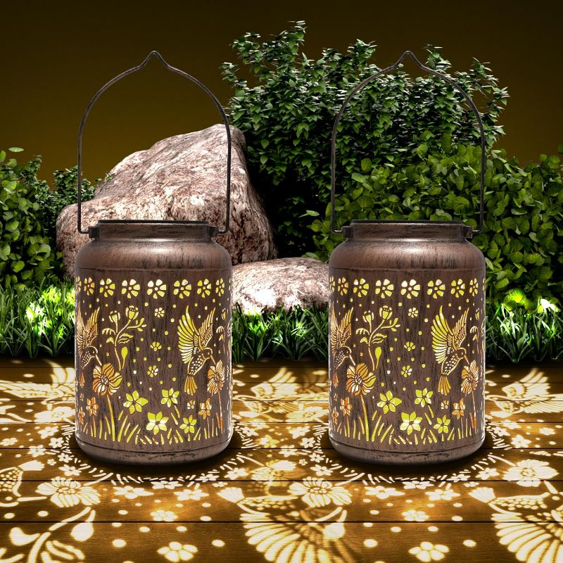 Photo 1 of 2 Pack Hummingbird Solar Lantern Outdoor Hanging Solar Light - IP65 Waterproof LED Decorative Lantern for Patio, Pathway, or Tabletop. Perfect Mother’s Day Gift for Women, Unique Metal Decor