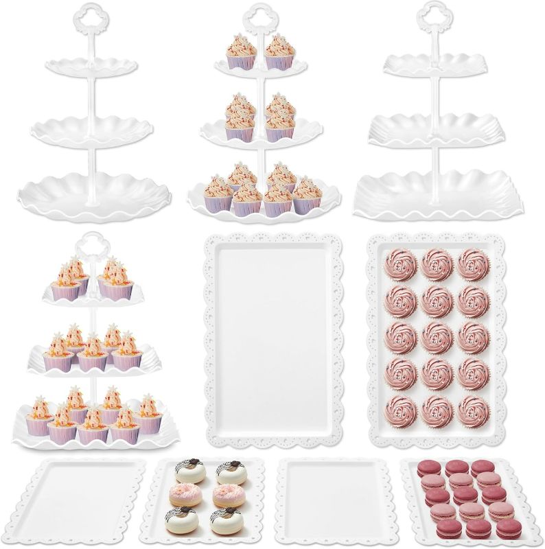 Photo 1 of Kootek Dessert Cupcake Stand, 10pcs Dessert Table Display Set, 3 Tiered Cup Cake Holder Tower Stand& Cookie Serving Trays for Wedding, Tea Party, Birthday, Baby Shower