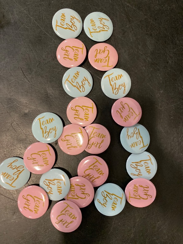 Photo 1 of Gender Reveal Button Pins 22 Pcs, Team Boy Girl Button Pins, Pink blue Button Pin for Baby Shower Party Favors Gender Reveal Party Supplies.
