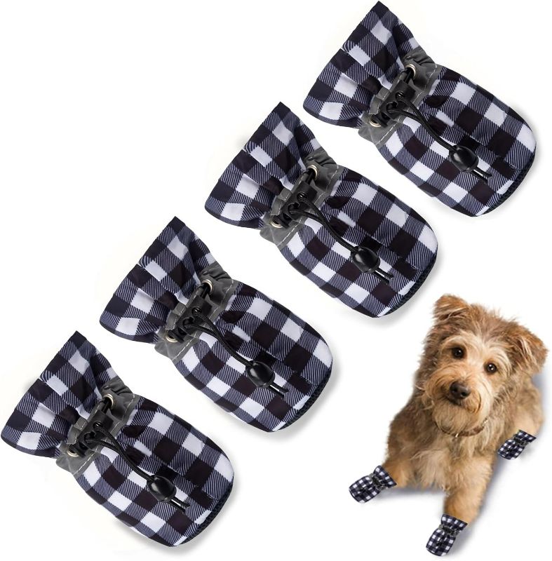 Photo 1 of Dog Shoes for Hot Pavement, Anti-Slip Sole Summer Dog Booties with Reflective Straps Dog for Small Medium Dogs 4PCS Black & White 3