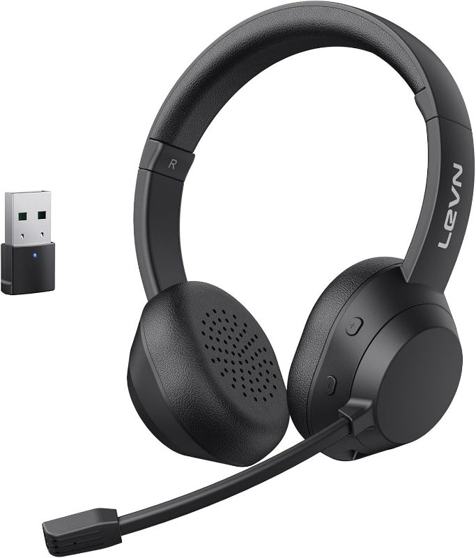 Photo 1 of LEVN Wireless Headset, Bluetooth Headphones with Mic for Work(Noise Cancelling), 65 Hours Woktime & Mute Button,Wireless Headset for Work from Home/Office/Call Center/PC/Computer/Laptop/Teams