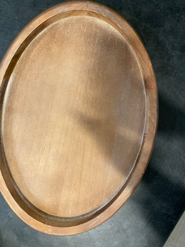 Photo 1 of Decorative Oval Wooden Tray for Coffee Table Decor, Kitchen Dining, Entryway - Small Beaded Holiday Tray, Distressed Brown