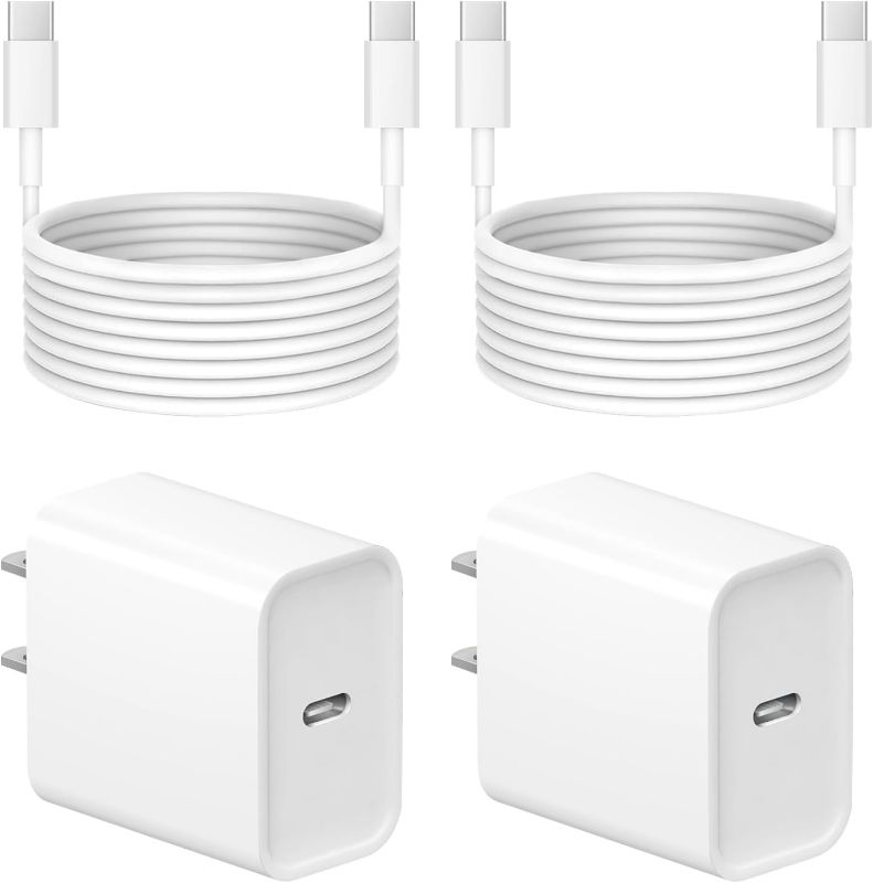 Photo 1 of iPhone 16 15 Charger Fast Charging - 2 Pack 20W USB C Wall Charger Block with 6Ft Type C Cable Compatible with iPhone 16/16 Pro/16 Pro Max/16e, iPhone 15, iPad Pro, Air 5/4, 10th?White?