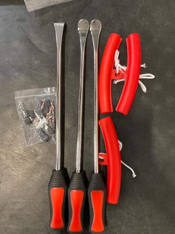 Photo 1 of RUTU Tire Spoon Lever Dirt Bike Tire Changing Tool Motorcycle Tire Changer Lawnmower ATV with 1 x 14.5 Inch 2 x 11 Inch Tire Irons 2 Rim Protectors Valve Stems Set TR412 TR413