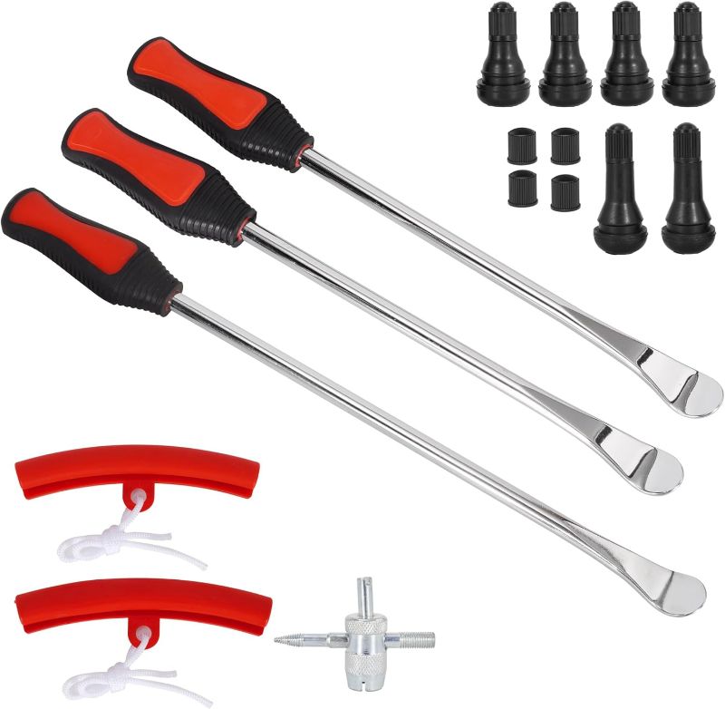 Photo 1 of RUTU Tire Spoon Lever Dirt Bike Tire Changing Tool Motorcycle Tire Changer Lawnmower ATV with 1 x 14.5 Inch 2 x 11 Inch Tire Irons 2 Rim Protectors Valve Stems Set TR412 TR413