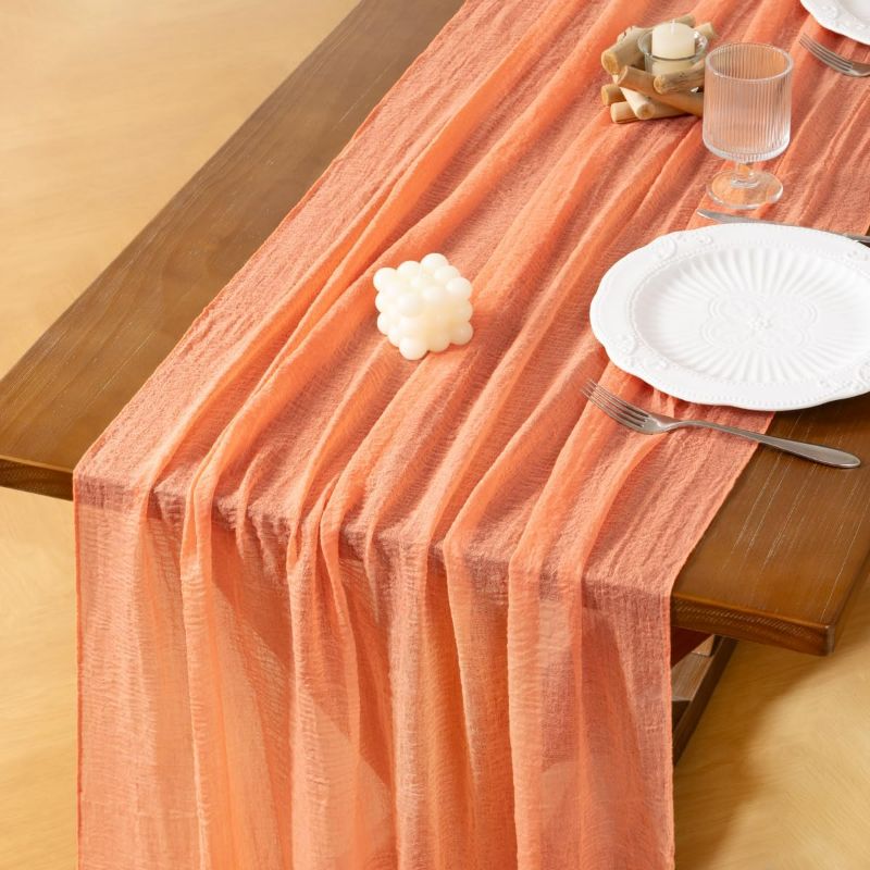 Photo 1 of Socomi 3pcs Peach Summer Gauze Cheesecloth Table Runner 120 Inch Rustic Boho Cheese Cloth Runner for Wedding Party Baby Bridal Shower Centerpiece Decoration Holiday Home Decorations