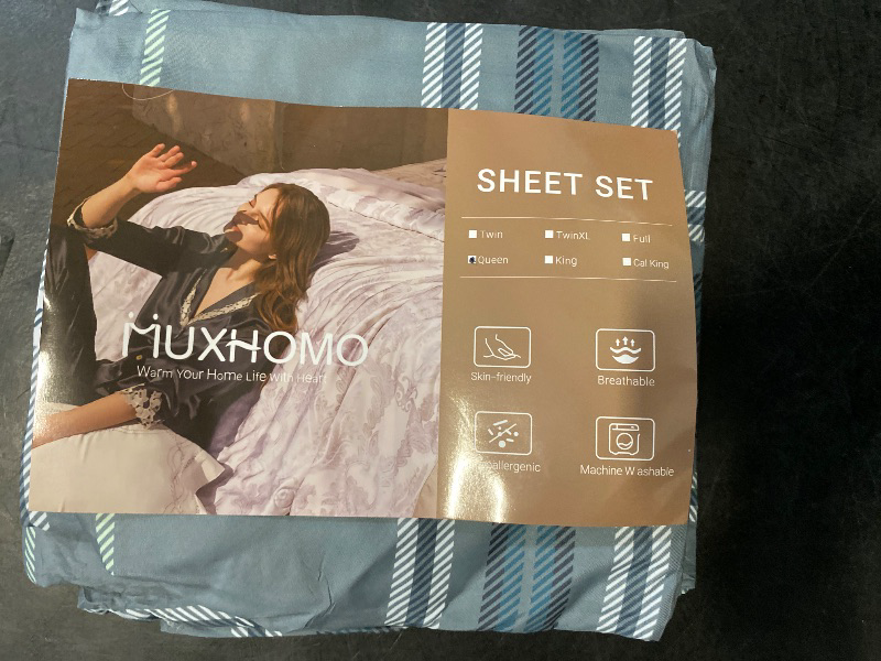 Photo 1 of Queen Sheet Set Plaid Patten, 4-Piece Printed Bed Sheets, 16" Deep Pocket, Ultra Soft & Cooling Sheet, Oeko-TEX Certified, Plaid grey