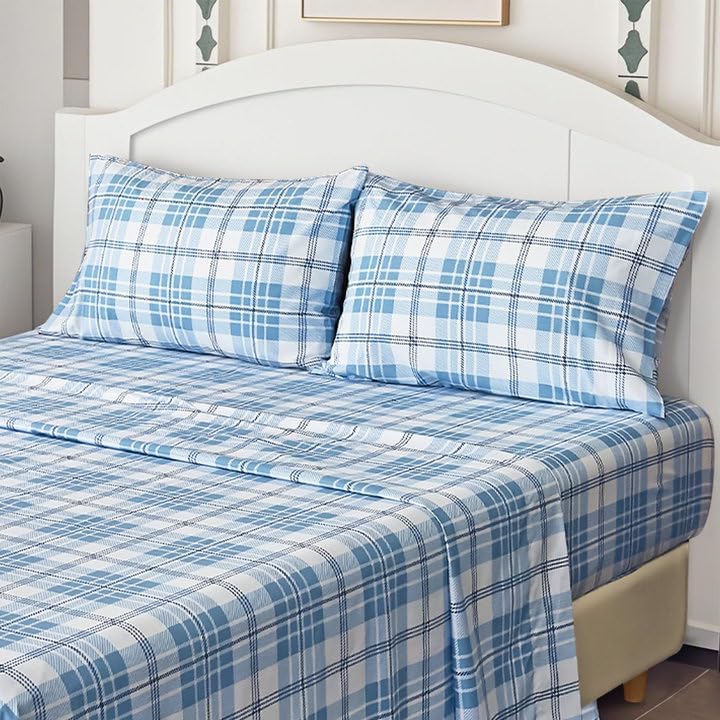 Photo 1 of Queen Sheet Set Plaid Patten, 4-Piece Printed Bed Sheets, 16" Deep Pocket, Ultra Soft & Cooling Sheet, Oeko-TEX Certified, Plaid grey