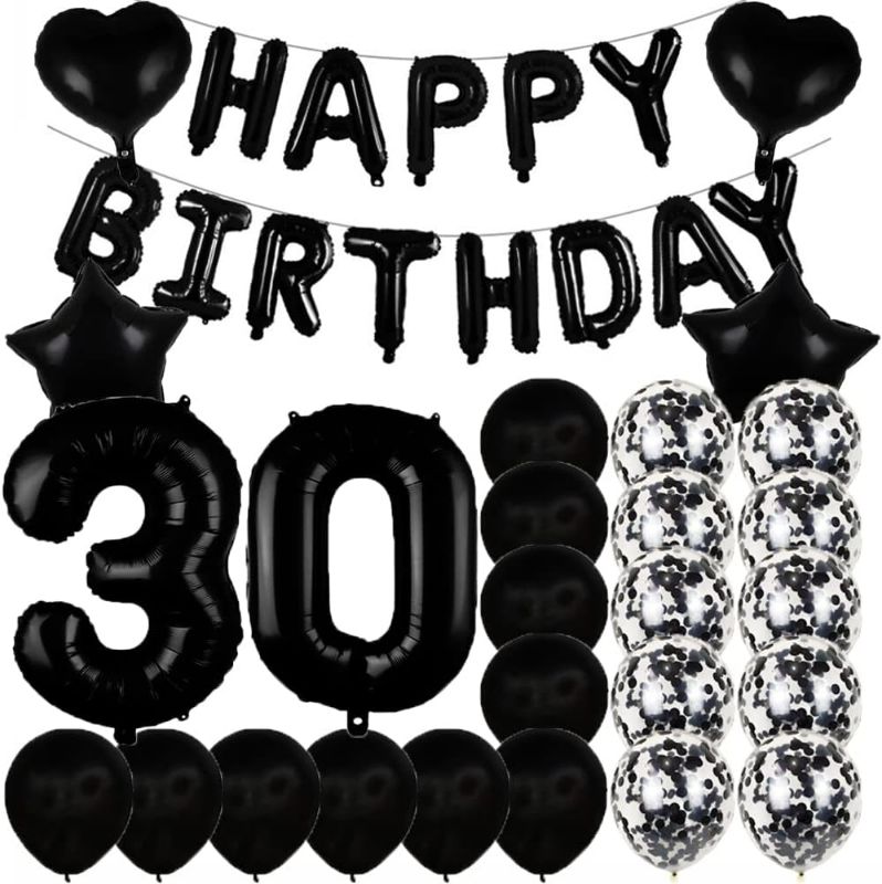 Photo 1 of Sweet 30th Birthday Decorations Party Supplies,Black Number 30 Balloons,30th Foil Mylar Balloons Latex Balloon Decoration,Great 30th Birthday for Girls,Women,Men,Photo Props