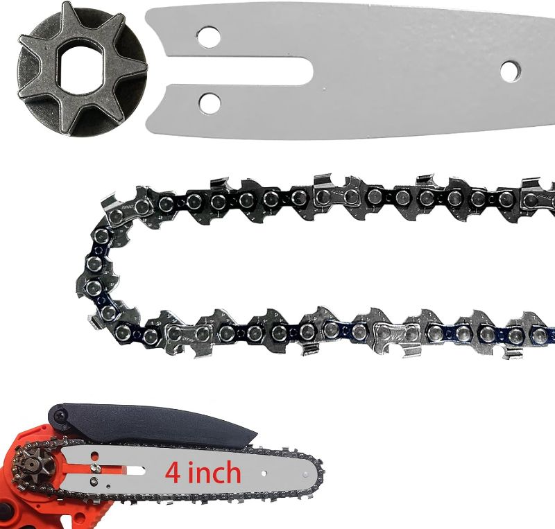 Photo 1 of 4 Inch Mini Chain and Bar and Sprocket Combo,(1/4 043 28DL), 4" Replacement Chain for Saker, for Stihl GTA 26 Pruner Saw, Chainsaw Chains Replace for Stihl 71 PM3 28E and 3670 005 0028 Parts