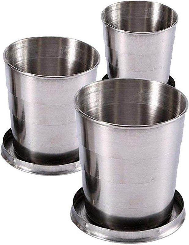 Photo 1 of Guyuyii 3-Pack Collapsible Cups with Lid and Keychain – Stainless Steel Foldable Drinkware for Travel, Outdoor Activities, Home Use, Camping, Work, Events, Daily Hydration, and Amusement Parks