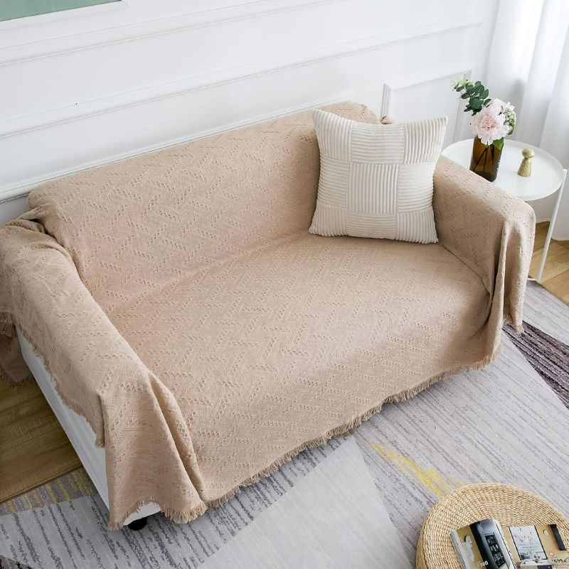 Photo 1 of Dimatic Geometric Jacquard Sofa Cover, Couch Covers for 3 Cushion Couch, Washable Luxury Bed Blanket, Furniture Couch Protector for Pets, Kids (130x180 inch, Khaki)