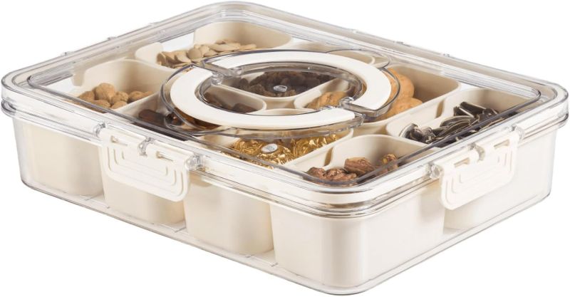 Photo 1 of Bandesun Divided Serving Tray with Lid and Handle - Snackle Box Charcuterie Container for Portable Snack Platters - Clear Organizer for Candy, Fruits, Nuts, Snacks - Perfect for Party, Entertaining