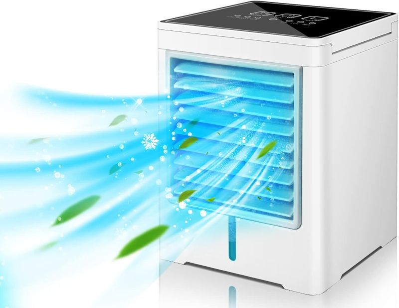 Photo 1 of Portable Air Conditioners Fan, Evaporative Air Cooler, USB Personal Mini Air Conditioner with 3 Wind Speeds & 3 Timers Touch Screen Desktop Cooling Fan for for Home Room Camping Car Office