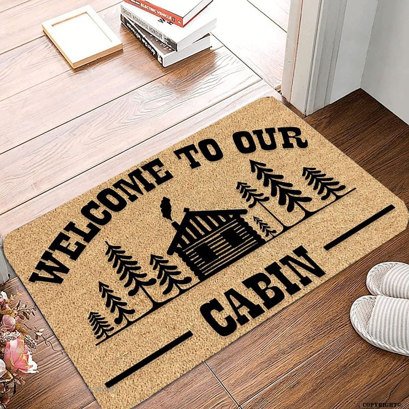 Photo 1 of Welcome Mats for Front Door Entry Welcome to Our Cabin Doormat Doormat Non Slip Mat for Home Indoor Farmhouse Funny Kitchen Rugs Patio Greeting Front Porch Rugs 17x30 Inch