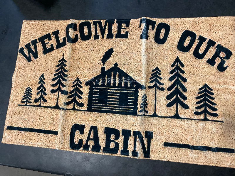 Photo 1 of Welcome Mats for Front Door Entry Welcome to Our Cabin Doormat Doormat Non Slip Mat for Home Indoor Farmhouse Funny Kitchen Rugs Patio Greeting Front Porch Rugs 17x30 Inch