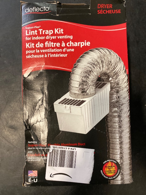 Photo 1 of Deflecto LTF Indoor Dryer Vent Lint Trap Kit – Energy-Efficient Venting Solution with Supurr-Flex Flexible Duct, Plastic Lint Reservoir and Secure Clamps for Electric Dryers |Pack of 1 - White/Silver