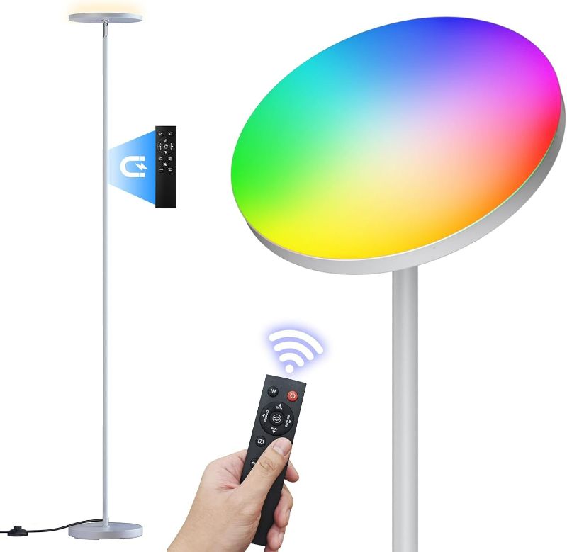 Photo 1 of Torchiere Floor Lamps for Living Room, 32W/3200LM Bright LED Standing Lamp with Remote, Modern Color Changing Tall Lamp with Stepless Dimming, 69" Corner Floor Lamp for Bedroom, Office
