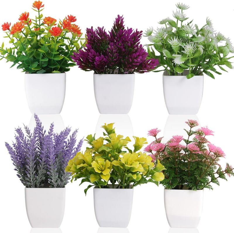 Photo 1 of 6pcs Artificial Pot Flowers Small Fake Plants with Pot Mini Potted Plants for House Office Tabletop Decoration
