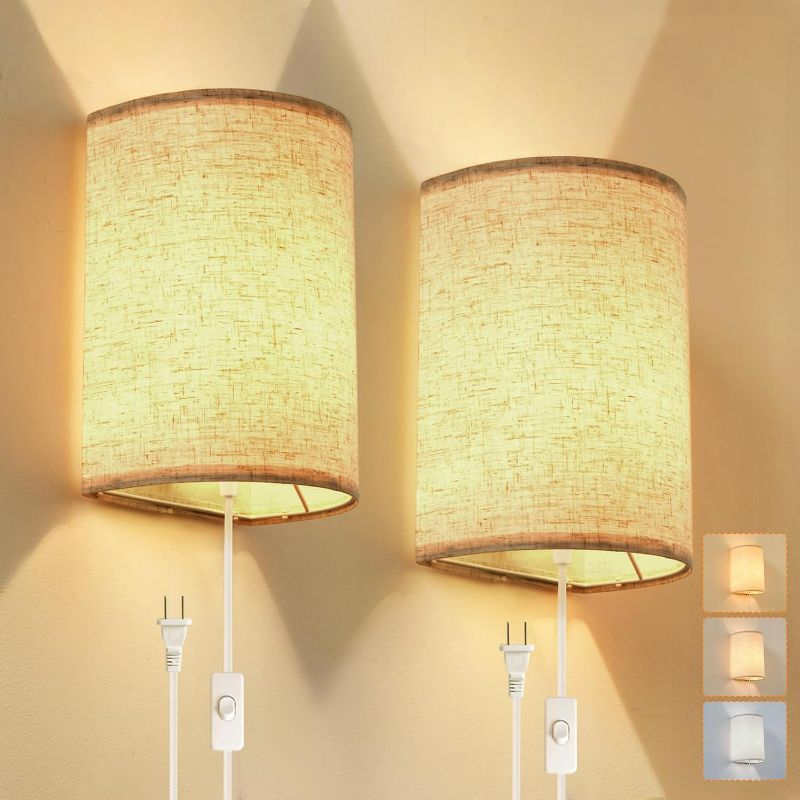Photo 1 of Plug in Wall Sconce, 3 Colors Wall Sconces Set of Two, Industrial Plug in Wall Light, Wall Sconce Lighting On/Off Switch Vintage Wall Lamp for Bedroom Living Room Hallway Porch