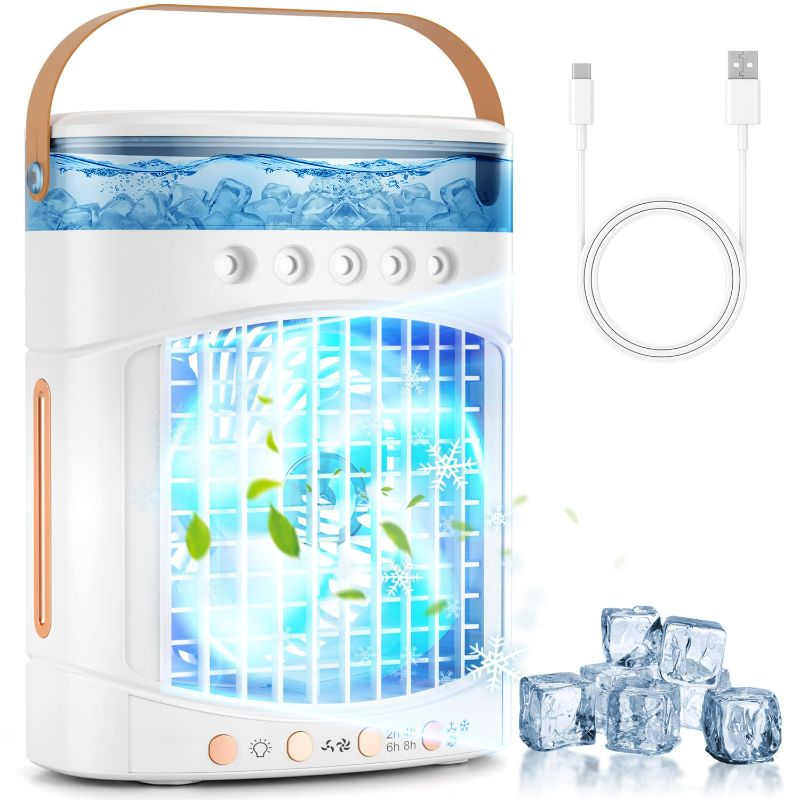 Photo 1 of Portable Air Conditioners Parts Fans, 4-in-1 Portable Air Cooler Fan with 700mL Tank, 2 Speeds & 7-Color LED Lights - Mini Evaporative AC Unit for Camping, Office, Bedroom, Car