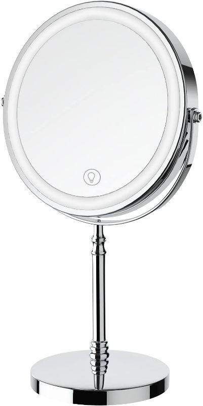 Photo 1 of Lighted Makeup Mirror, 3000 mAh Rechargeable Double Sided Magnifying Vanity Mirror with 3 Colors, 1x/10x, 360° Rotation , Brightness Adjustable Magnification Cosmetic Light up Mirror, Women Gift