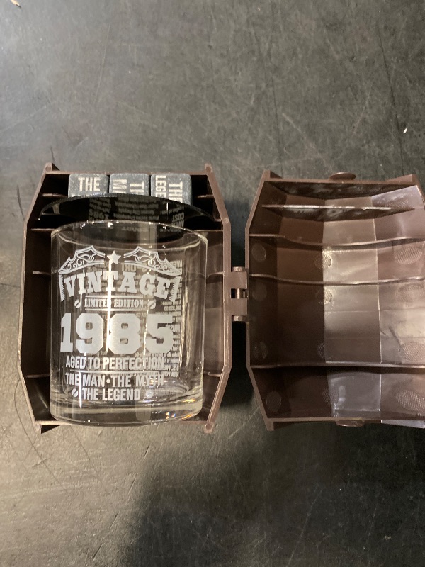 Photo 1 of 45th Birthday Gifts for Men, Vintage 1980 Whiskey Glass Set in Barrel Box, 45 Year Old Gift Ideas for Him Husband Dad, Rock Glass for 45th Birthday Decorations & Wedding Anniversary