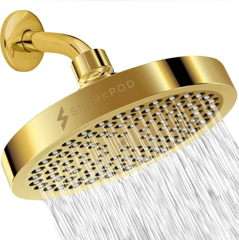 Photo 1 of SparkPod Shower Head - High Pressure Rain - Premium Quality Luxury Design - 1-Min Install - Easy Clean Adjustable Replacement for Your Bathroom Shower Heads (Egyptian Gold, 6 Inch Round)