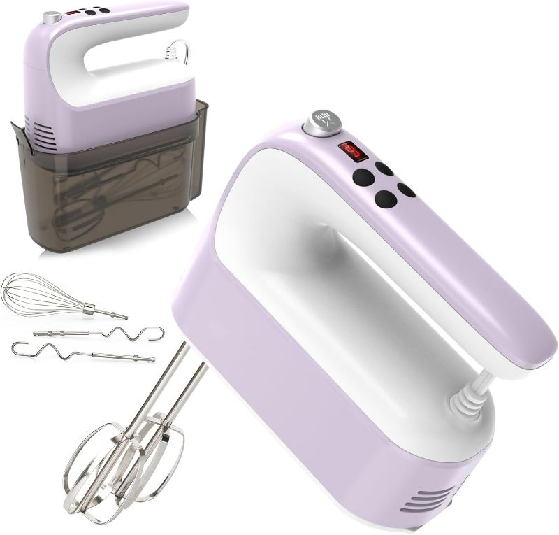 Photo 1 of 9-Speed Digital Hand Mixer Electric, 400W DC Motor, Hand Mixer electric Handheld with Snap-On Storage Case, Touch Button, Turbo Boost, 5x Stainless Steel Accessories (Lilac Purple)