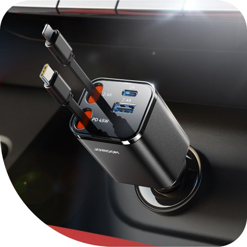 Photo 1 of [2025 Ultra-Compact] 84W Retractable Car Charger, [Upgrade PD 45W] Car Charger USB C for iPhone 16 Pro Fast Charging, Car Accessories, Travel Essentials Gifts for Women Men, for iPhone 16 15 14 13 12