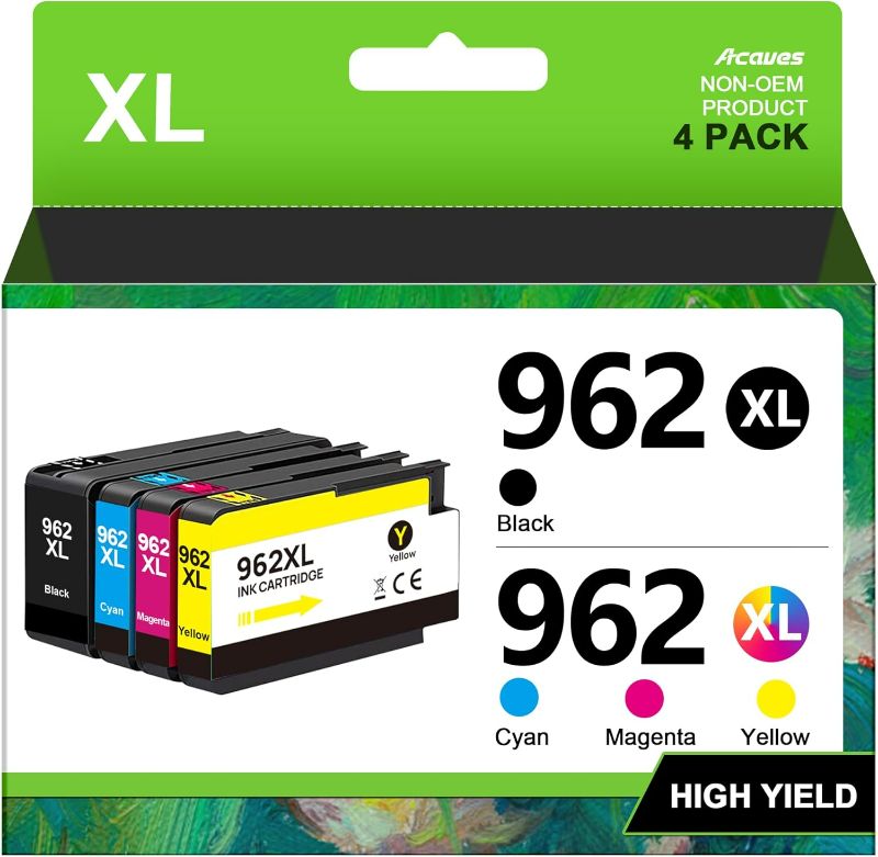 Photo 1 of 962XL 962 XL Ink Cartridges for HP Printers Replacement for HP 962XL Ink Cartridges Combo Pack HP962 Work for HP Officejet Pro 9010 Ink Cartridges 9015 9018 9020 Printers, Black and Color